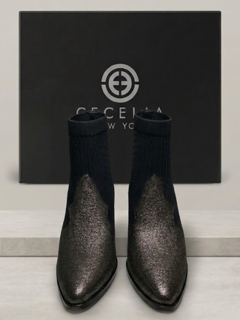 Cecelia New York Tomas Sock-Knit Leather Western Booties Size 8 NWT